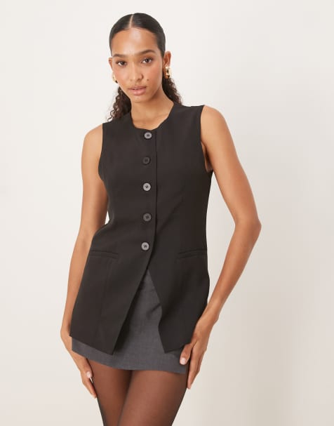 JDY longline button up vest in black - view 1