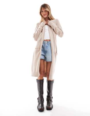 JDY JDY longline cardigan in beige-Neutral