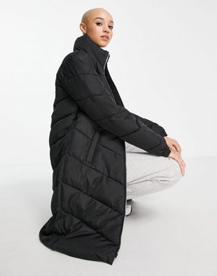 JDY longline chevron padded coat in black - ASOS Price Checker