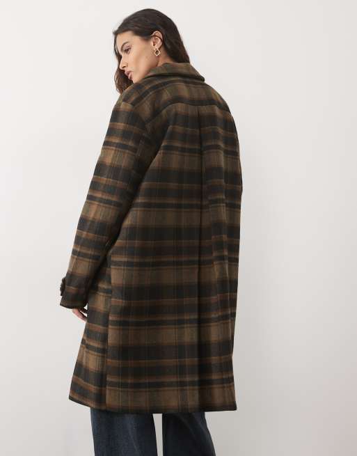 JDY longline coat in brown checks, 4 of 4