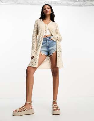 JDY longline crochet cardigan in cream