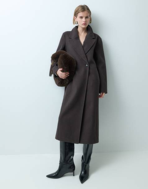 JDY longline formal coat in chocolate brown - view 1