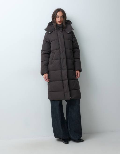 JDY longline hooded puffer coat in chocolate, 2 of 5