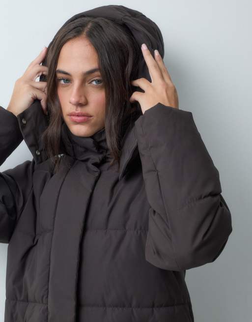 JDY longline hooded puffer coat in chocolate, 4 of 5