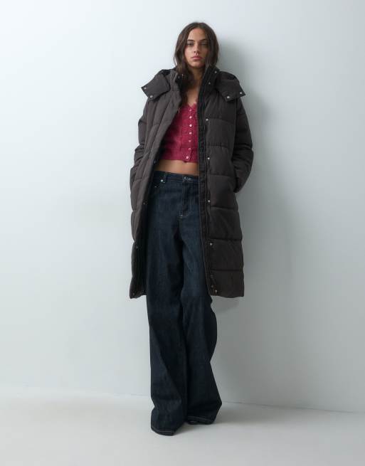 JDY longline hooded puffer coat in chocolate, 5 of 5