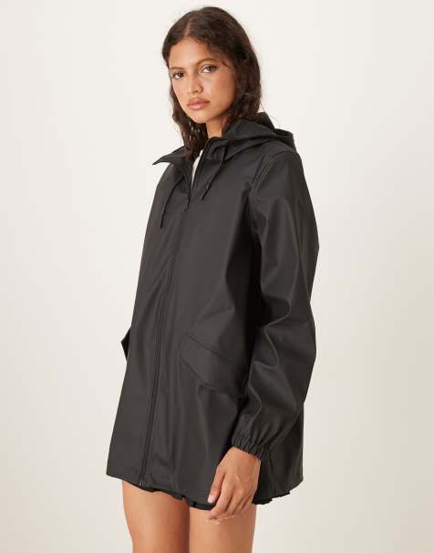 JDY longline hooded raincoat in black - view 1
