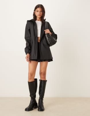 Jdy Longline Hooded Raincoat In Black