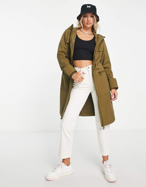 JDY longline jacket with hood in khaki ASOS
