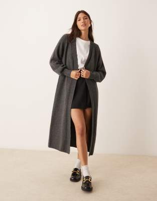 JDY longline knitted cardigan in charcoal