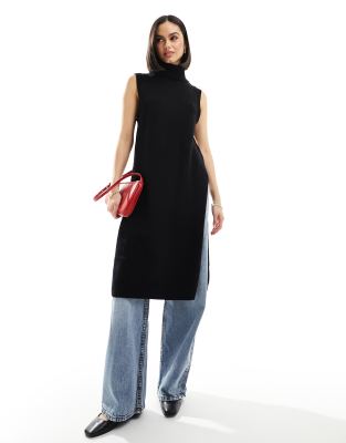 JDY longline knitted vest in black  - view 1