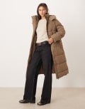 [JDY] JDY longline padded coat in brown L Shitake