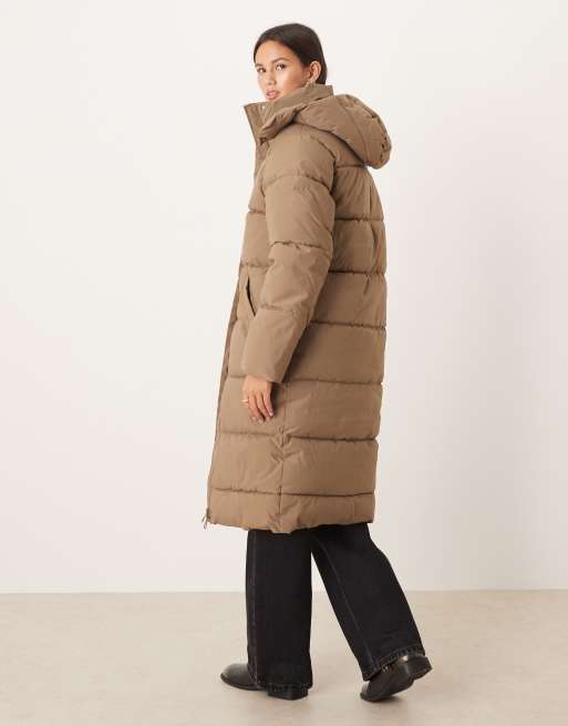 JDY longline padded coat in brown, 2 of 4