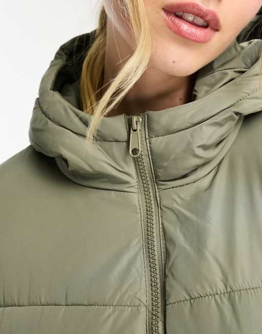 JDY longline padded coat in sage