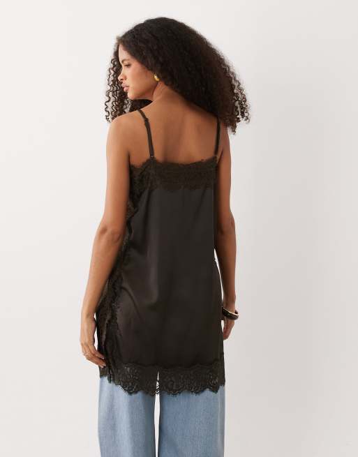 JDY Longline-Satin-Camisole mit Spitzenbesatz in Braun, 4 von 4