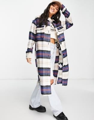 JDY longline shacket in blue check - ASOS Price Checker