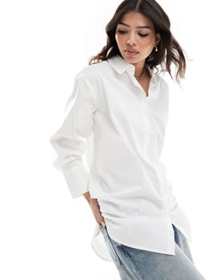 JDY longline oversized shirt in white