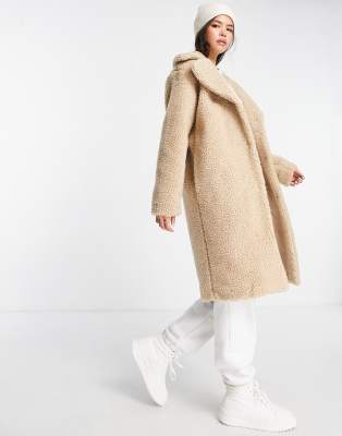 Cream longline hot sale teddy coat