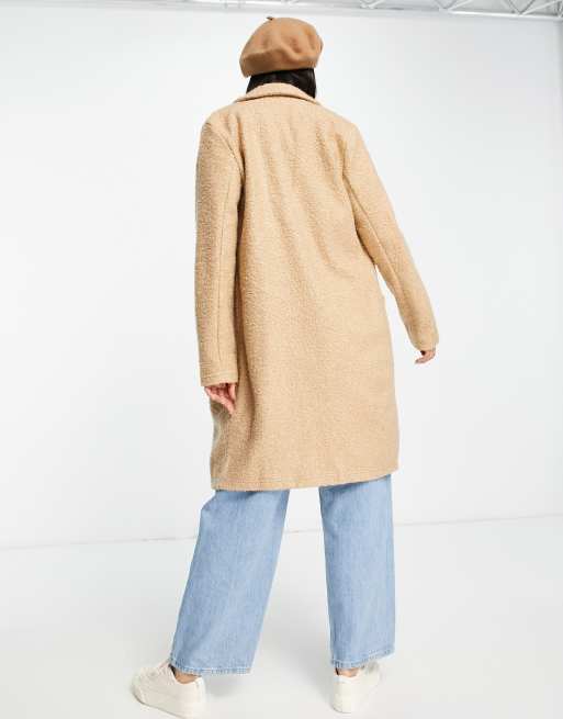 JDY longline teddy coat in beige