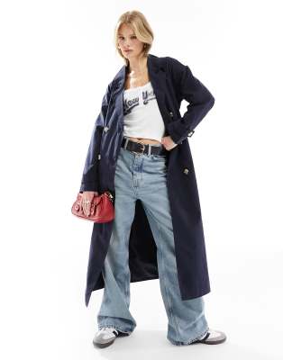 JDY - Longline-Trenchcoat in Marineblau