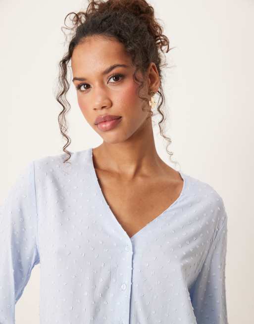 JDY loose fit blouse with textured details in light blue, 2 of 4