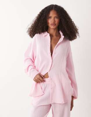 JDY loose fit cheesecloth shirt in light pink - part of a set