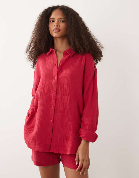 JDY loose fit cheesecloth shirt in red - part of a set - view 1