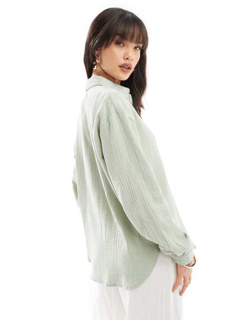 JDY loose fit cheesecloth shirt in sage - part of a set, 3 of 4