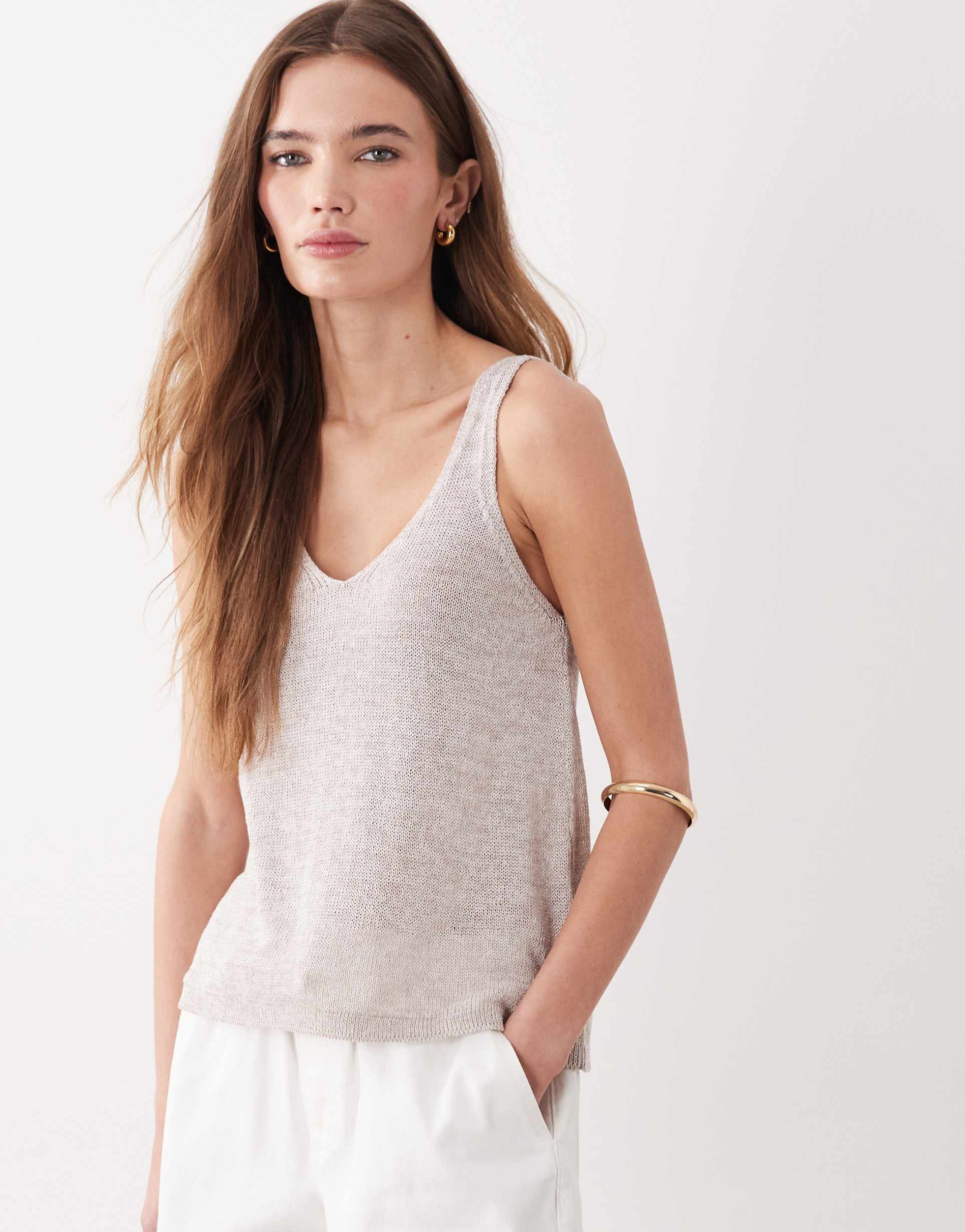 jdy loose fit knit tank top in beige