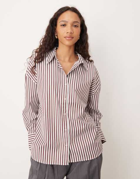 JDY loose fit shirt in dark burgundy stripes - view 1