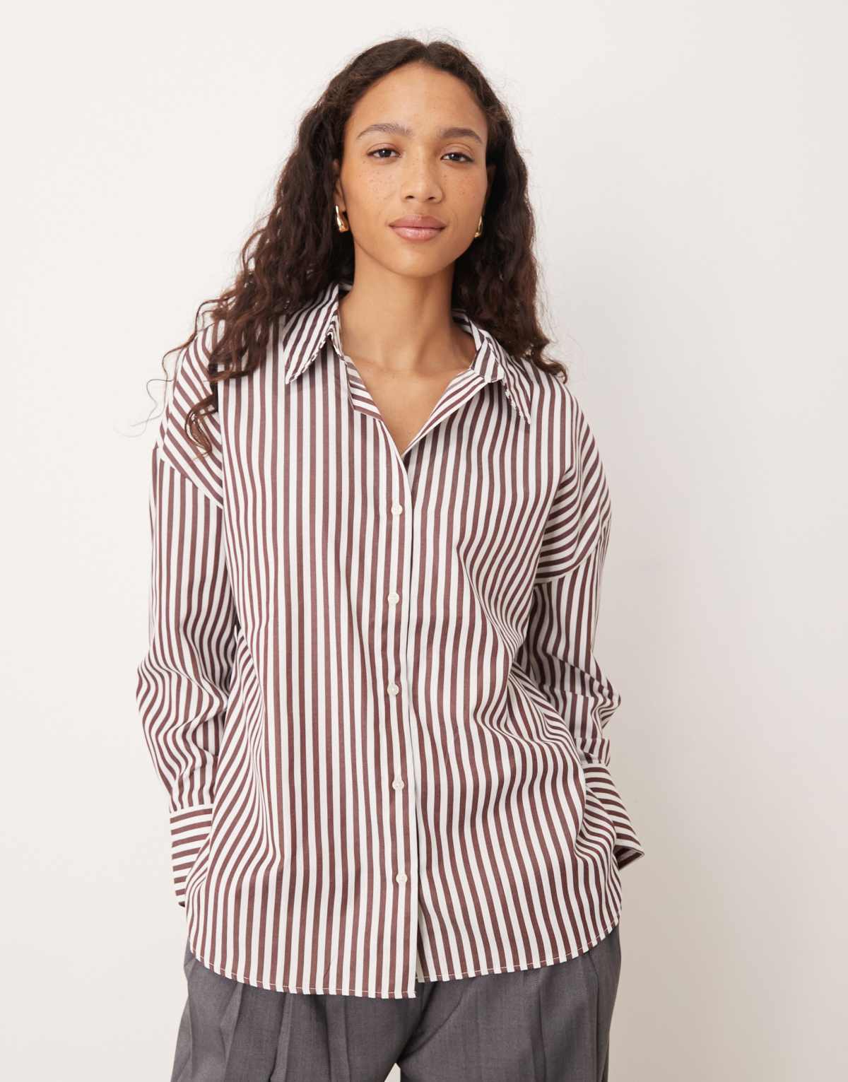 JDY loose fit shirt in dark burgundy stripes
