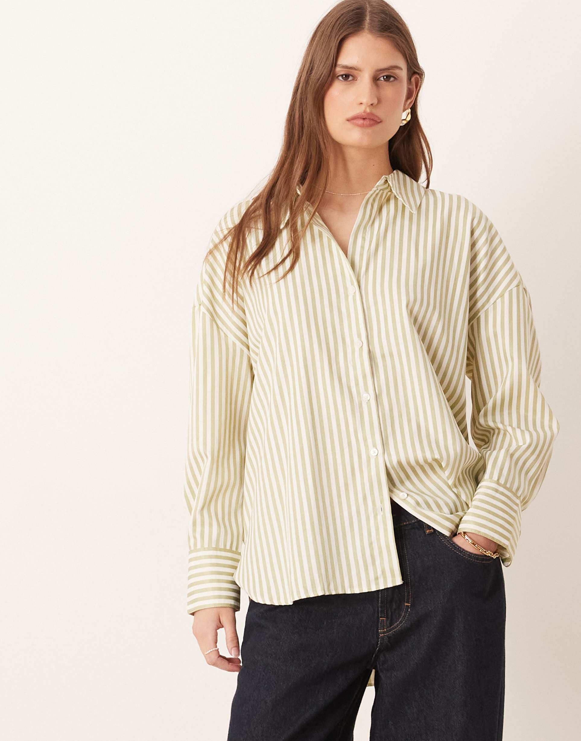 jdy loose fit shirt in green stripes