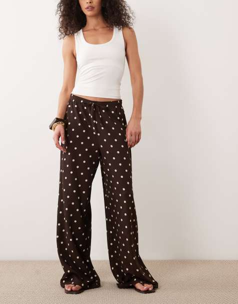 JDY loose fit textured trousers in brown polka dot - view 1
