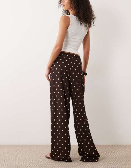 JDY loose fit textured trousers in brown polka dot, 3 of 5