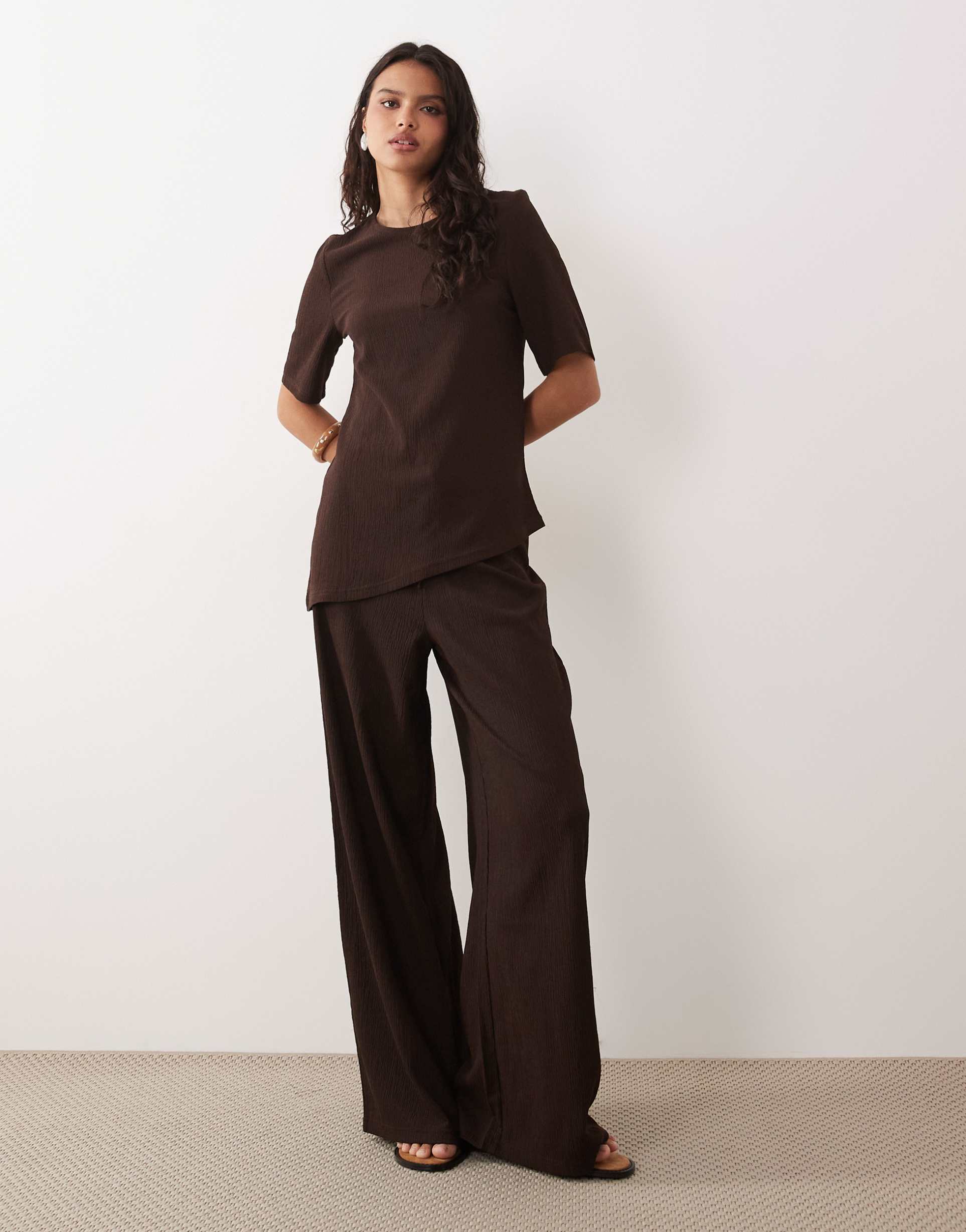 jdy loose pants in chocolate brown - part of a set