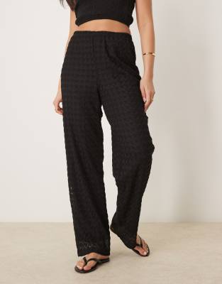 JDY loose crochet pants in black