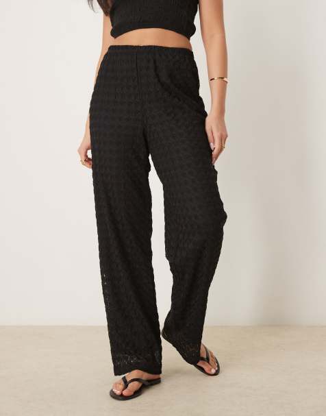 JDY loose textured trousers in black - view 1