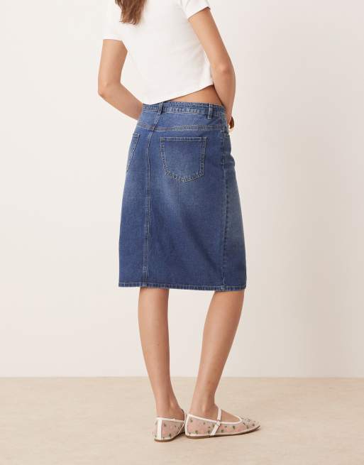JDY low waist denim pencil skirt in mid blue, 4 of 5