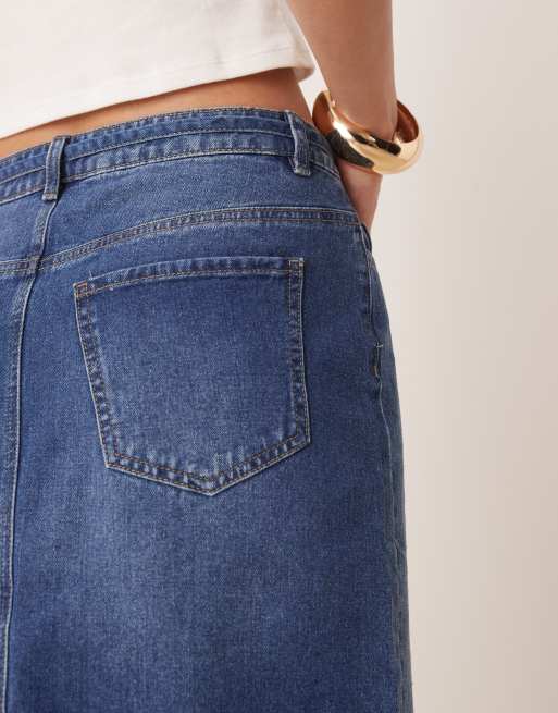JDY low waist denim pencil skirt in mid blue, 5 of 5