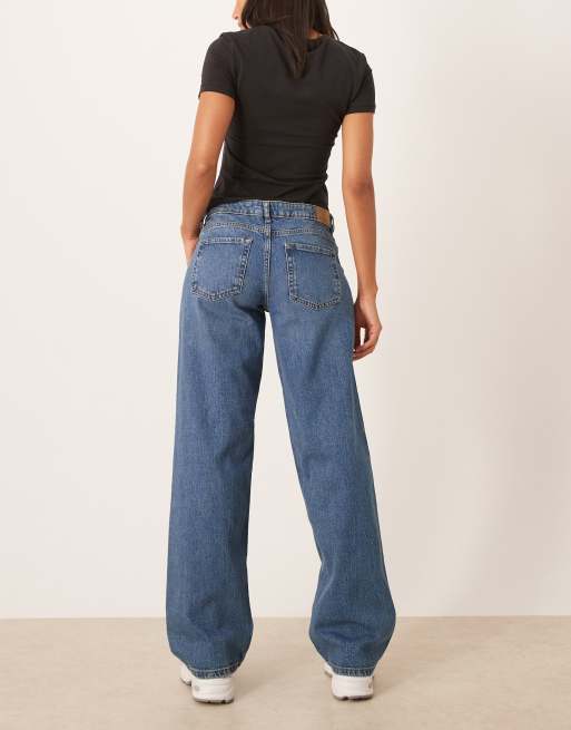 JDY low waist straight leg jeans in mid blue