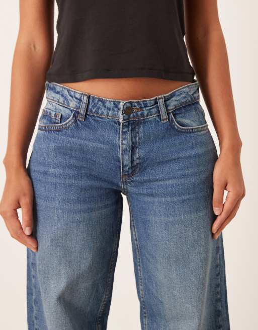 JDY low waist straight leg jeans in mid blue