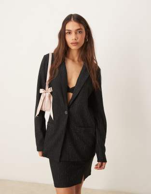 JDY lurex blazer co-ord in black