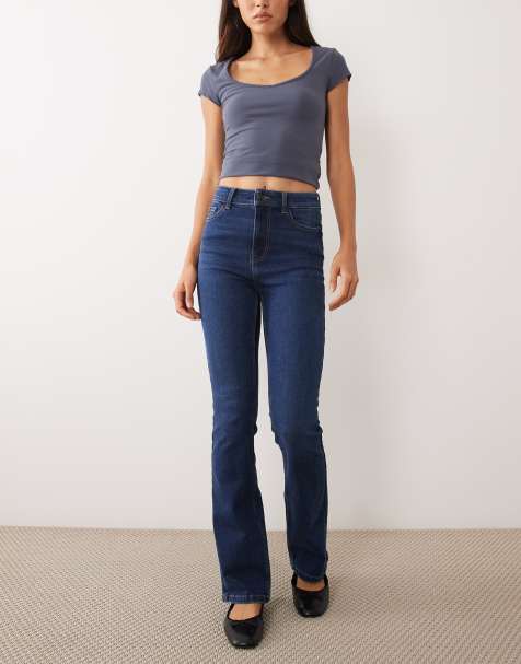 JDY Macy high rise flare jeans in dark blue denim - view 1