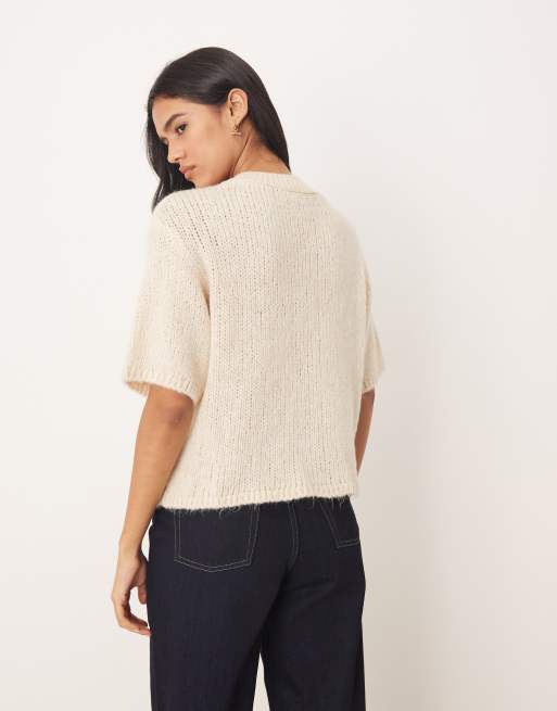 JDY - Maglione a maniche corte color pietra, 4 di 4