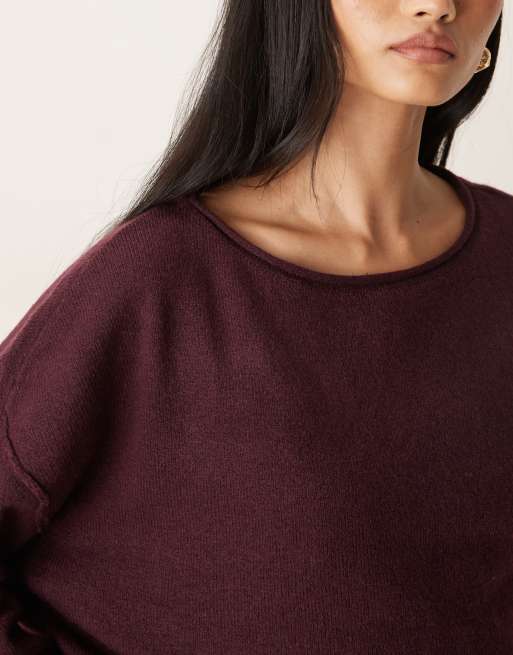 JDY - Maglione bordeaux con scollo a barchetta, 3 di 4