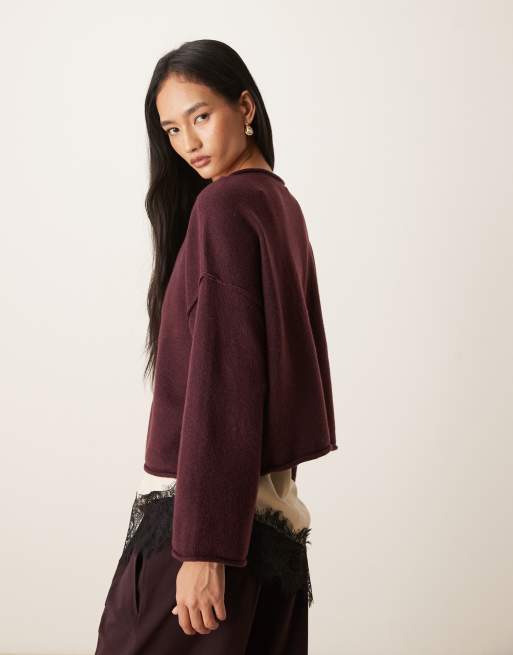 JDY - Maglione bordeaux con scollo a barchetta, 4 di 4