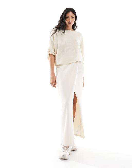 JDY - Maglione color crema a coste con maniche ad ali di pipistrello, 2 di 4