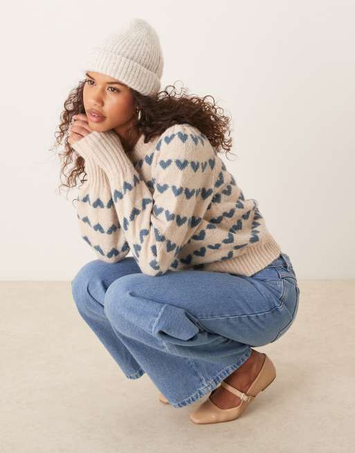 JDY - Maglione color panna a cuori