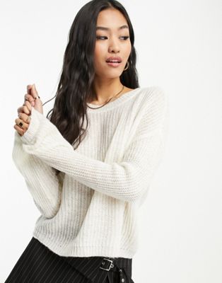 JDY jumper with puff sleeves in cream - ASOS Price Checker