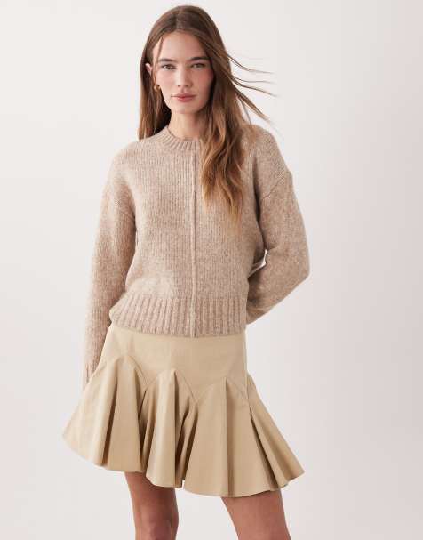 JDY - Maglione girocollo squadrato beige con cuciture a vista - view 1