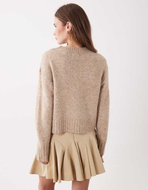 JDY - Maglione girocollo squadrato beige con cuciture a vista, 2 di 4